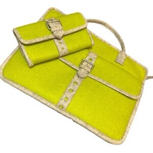Green Felt Laptop Computer Sleeve Case & Matching Wallet by Lucalily